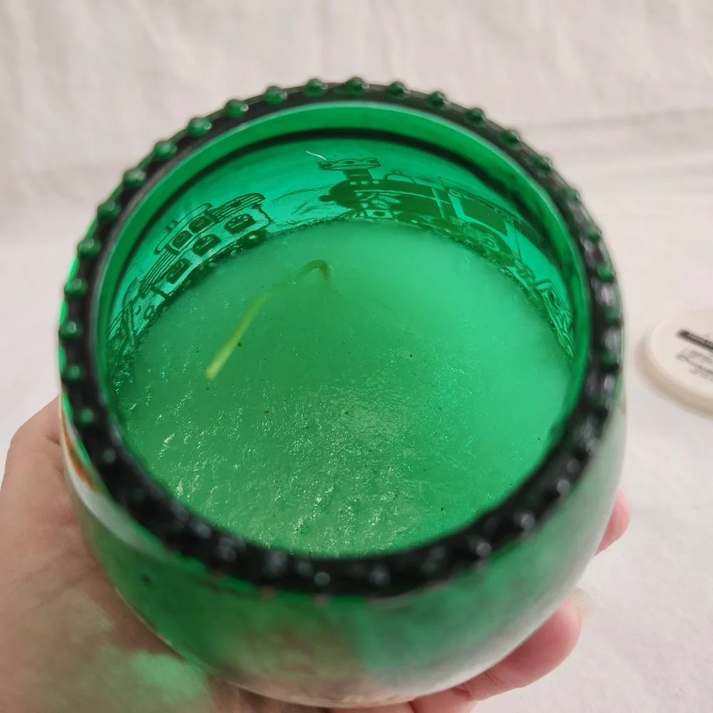 Vintage Green Glass Jar with Train Candle
